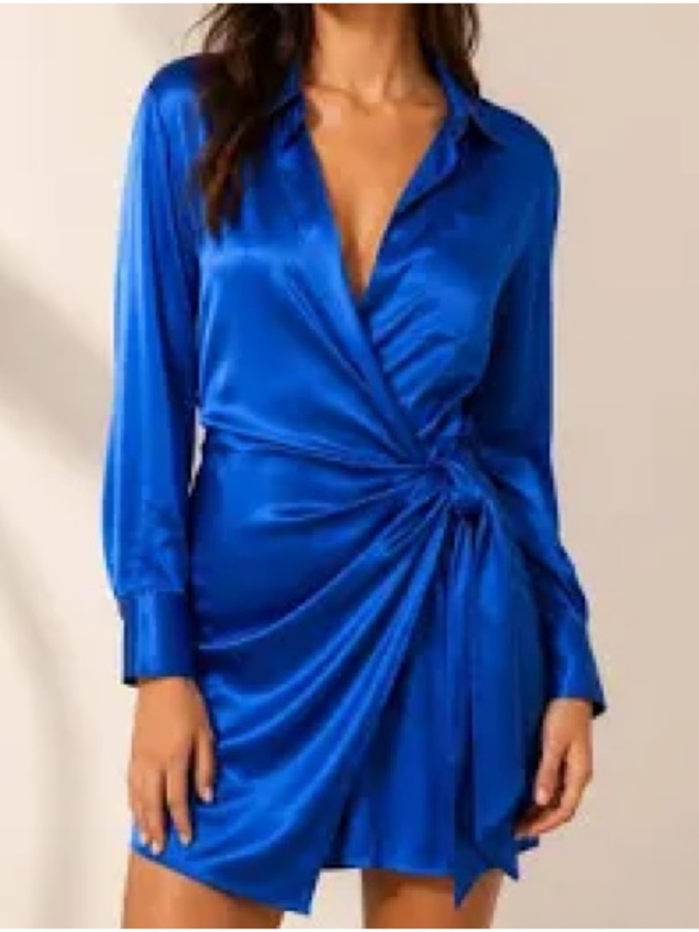 Zara Satin Wrap Mini Dress in Cobalt Blue